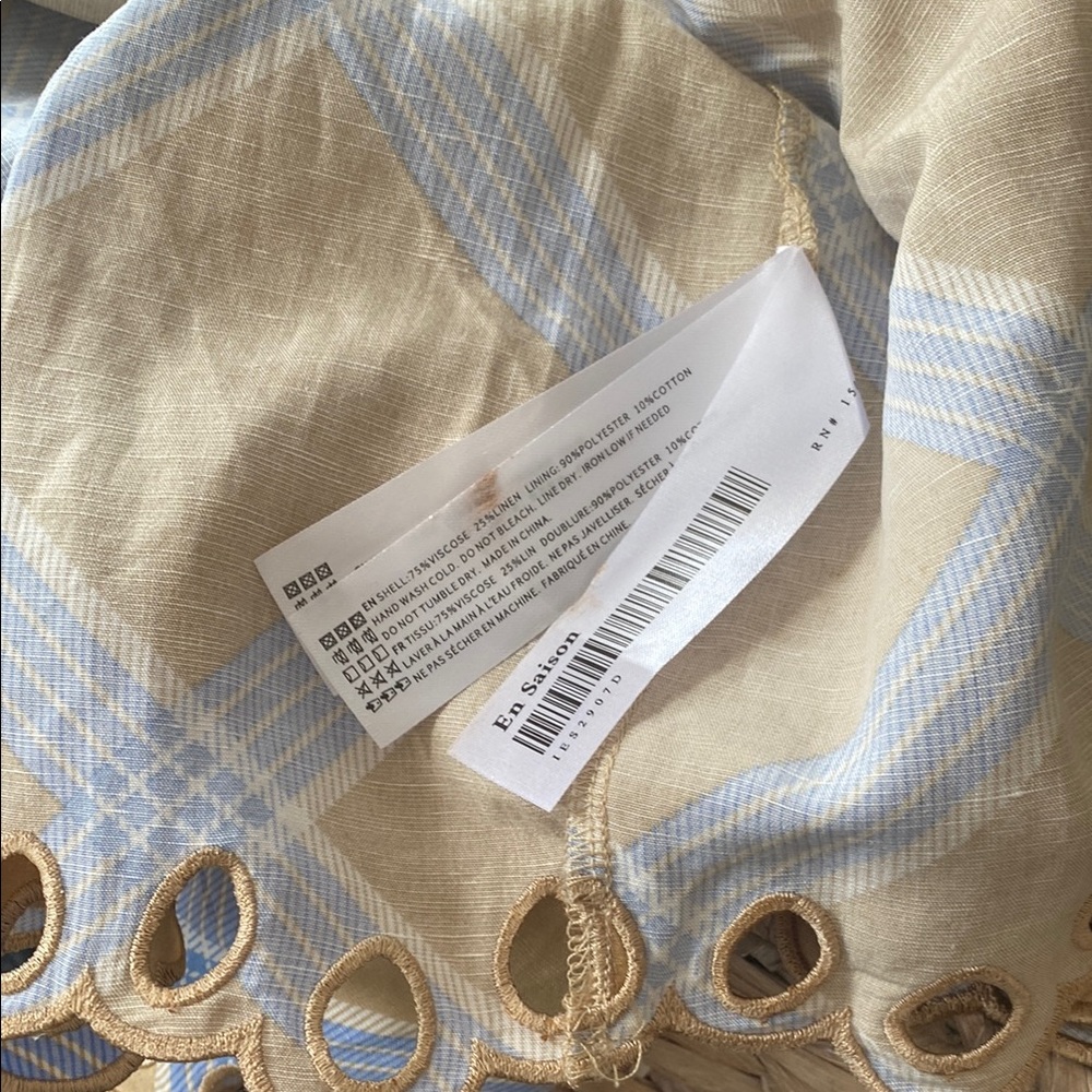En Saison Tan and Light Blue Plaid Tiered Eyelet Hem Dress - Picture 10 of 10
